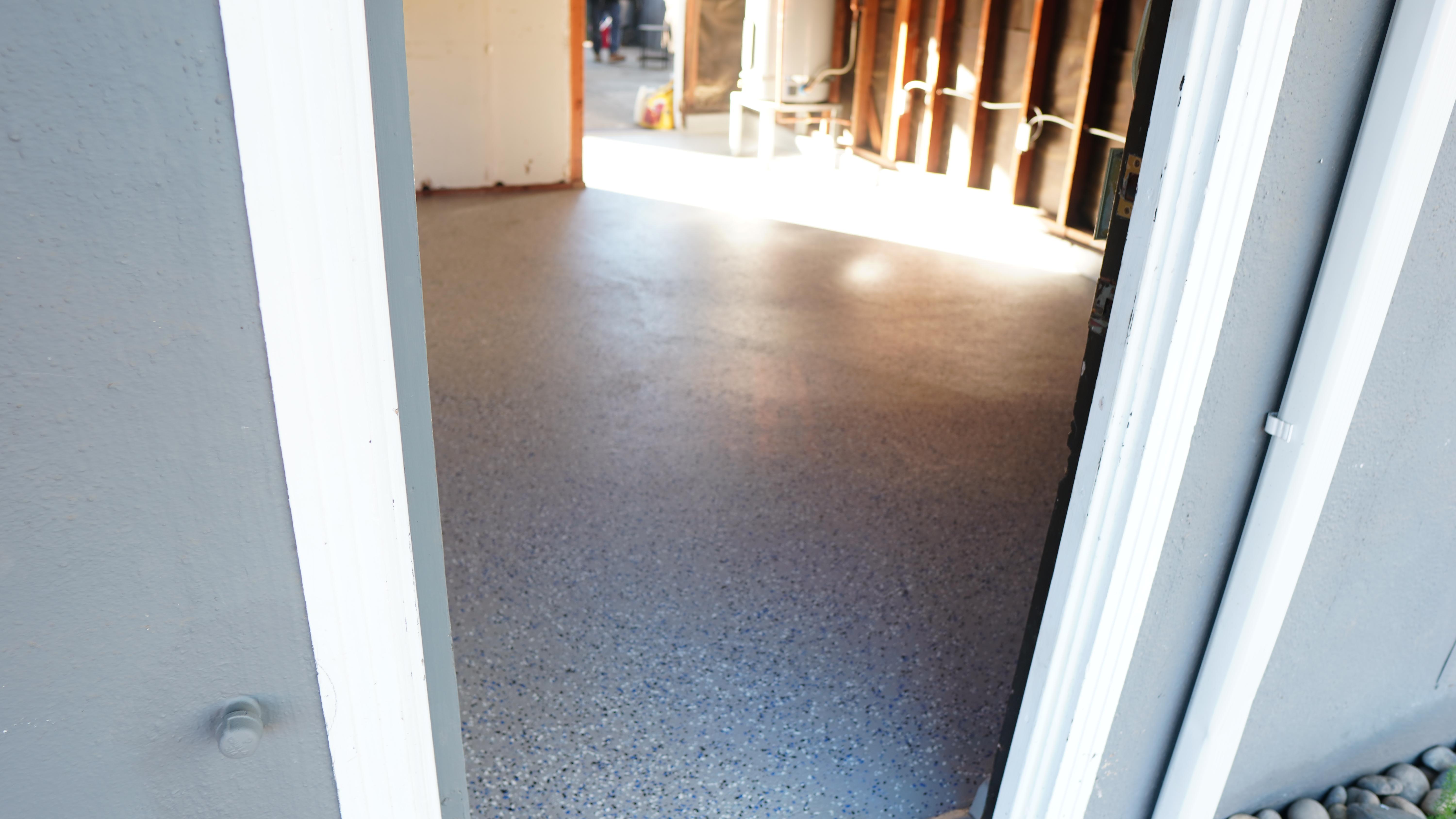 Garage floor with new epoxy coating in Mill Valley, CA.