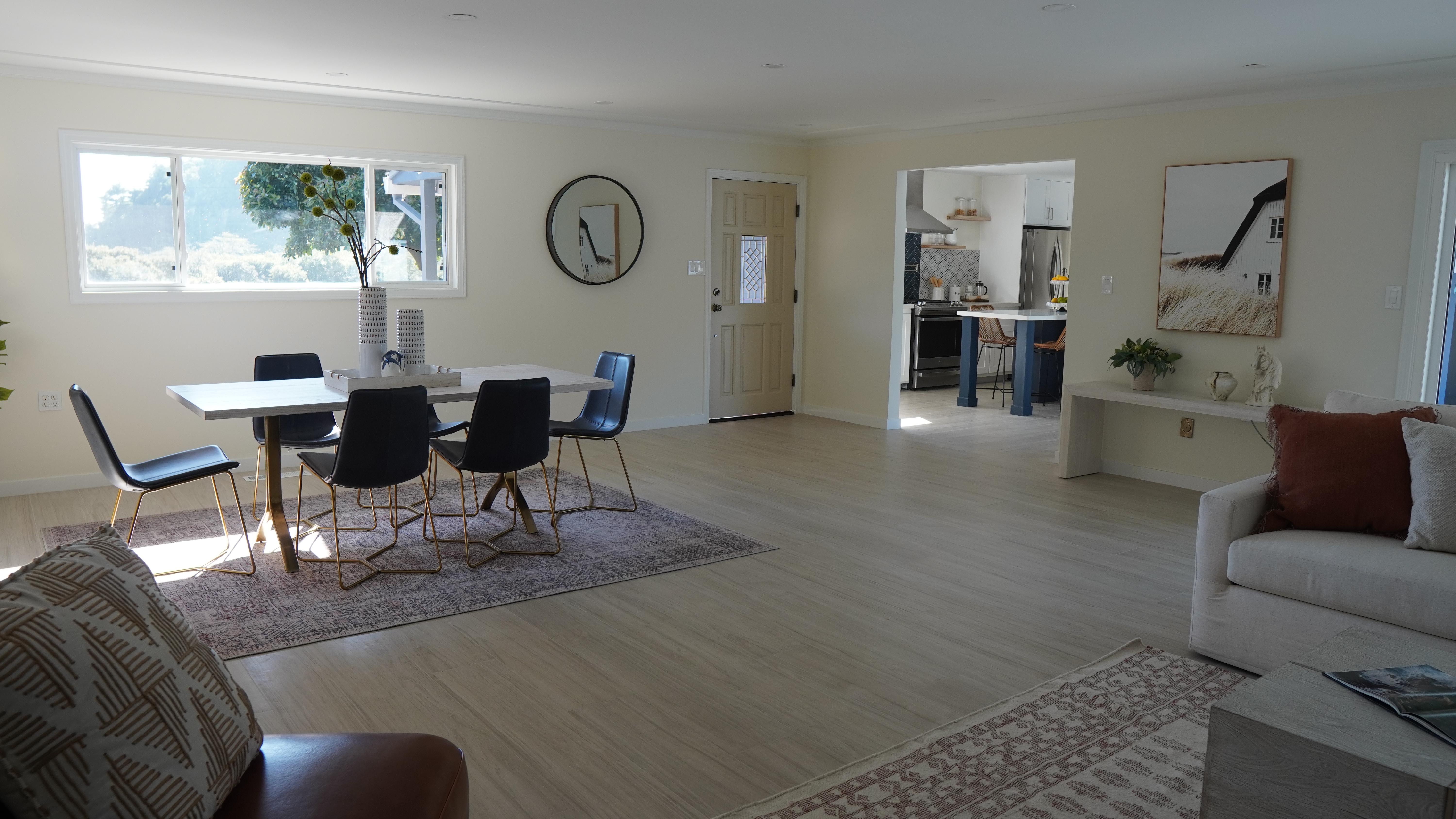 Living Room with wood like tile flooring in Half Moon Bay, CA.