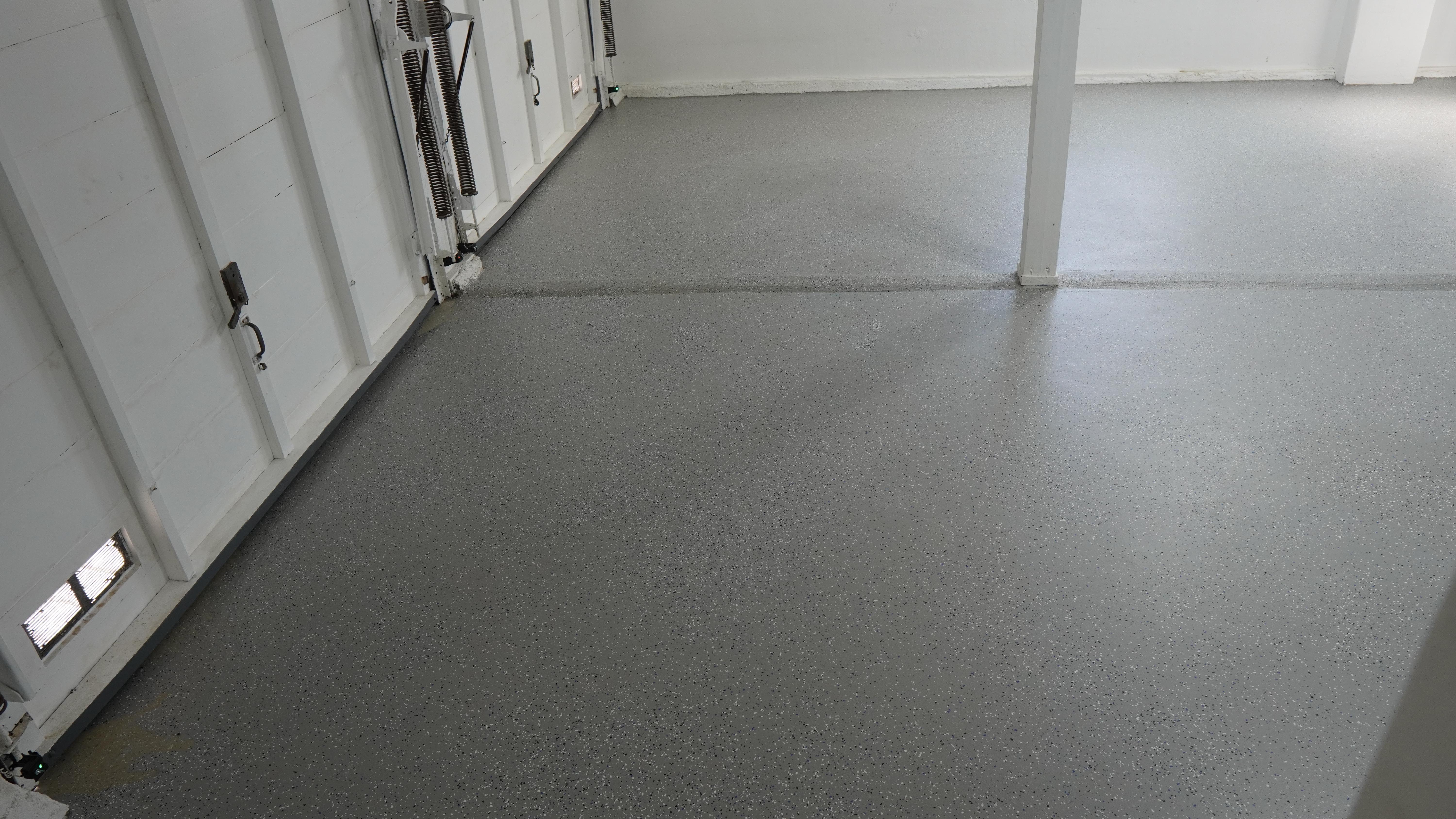 Garage floor with new epoxy coating in Half Moon Bay, CA.