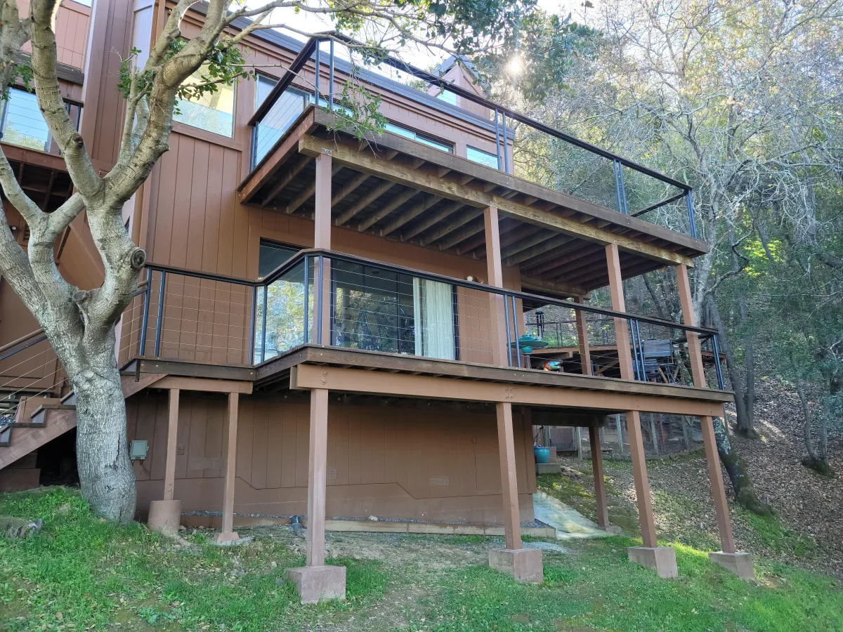 Deck repairs including beams, columns in Novato, CA.