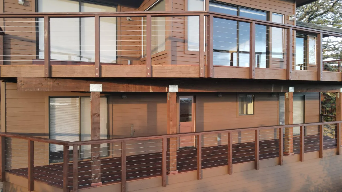 Two-Story deck featuring a strong framing and cable railings in Novato, CA.