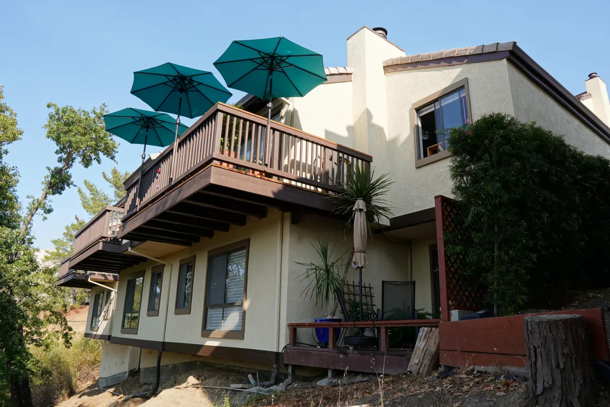 Brown deck balconies in Greenbrae, CA.