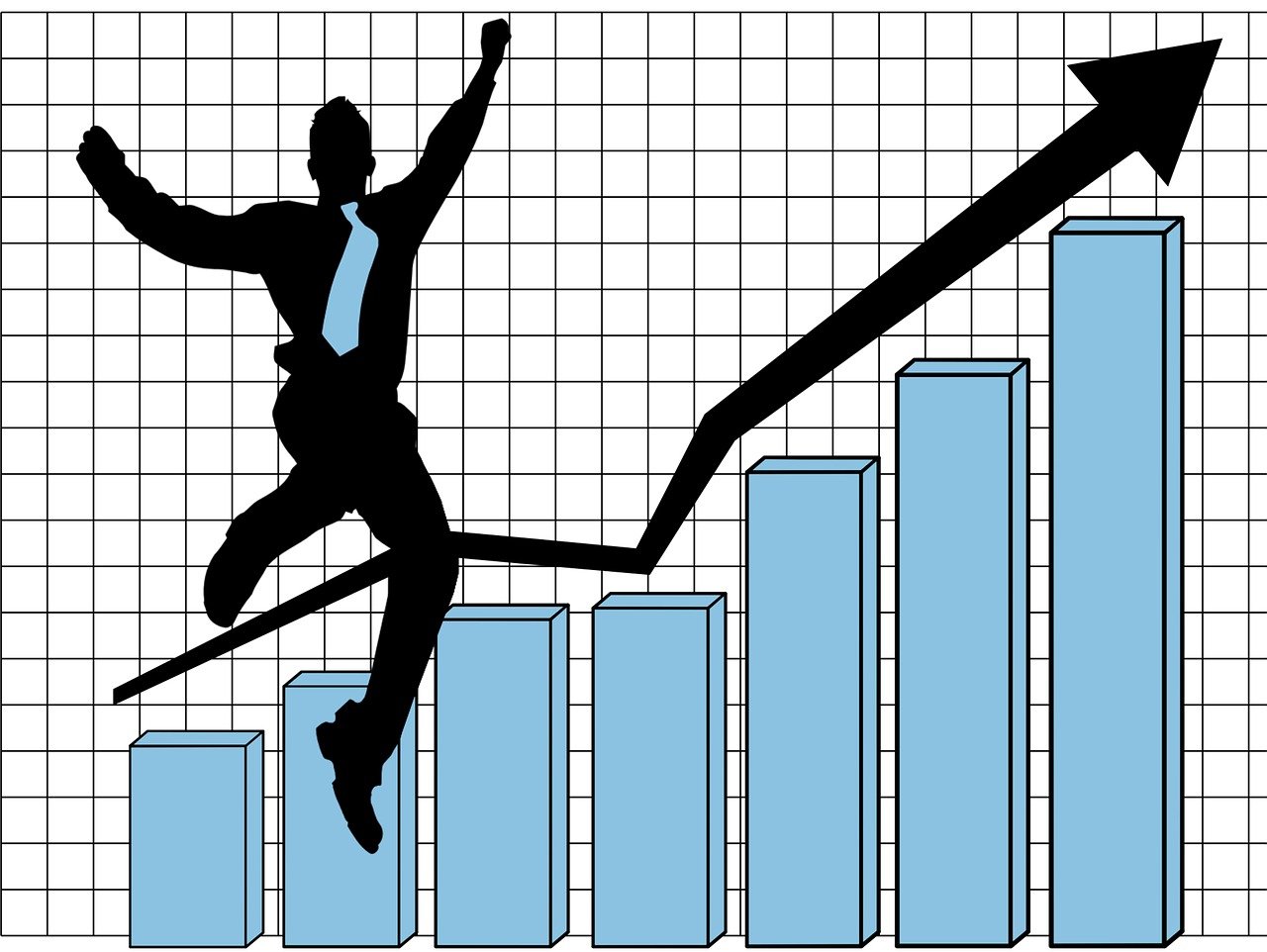 Business owner celebrating how his sales gone up month after month thanks to AI marketing automations