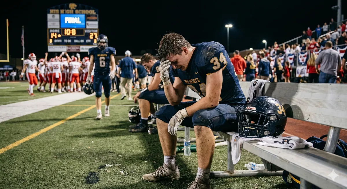 disappointed high school football player after a loss