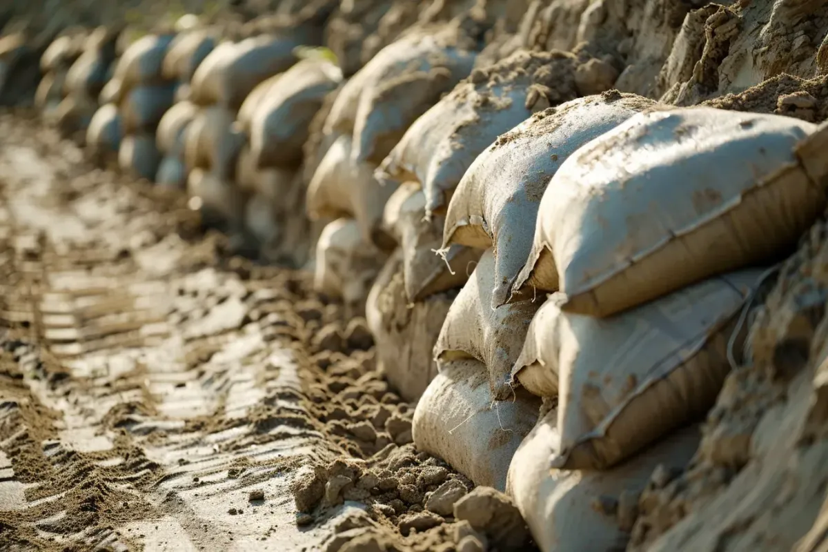 Durable sand bags for flood defense and erosion mitigation, conforming to various terrains