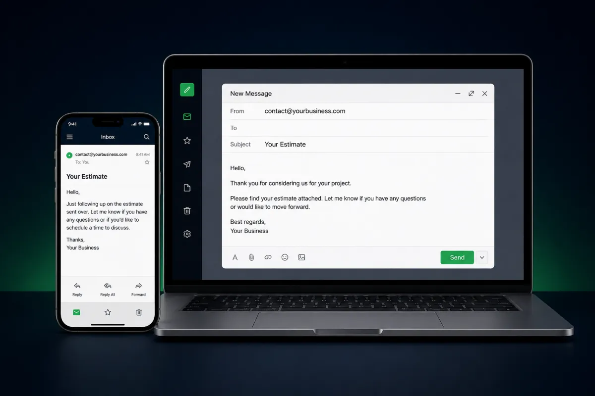 BizRig branded business email shown on a phone and laptop