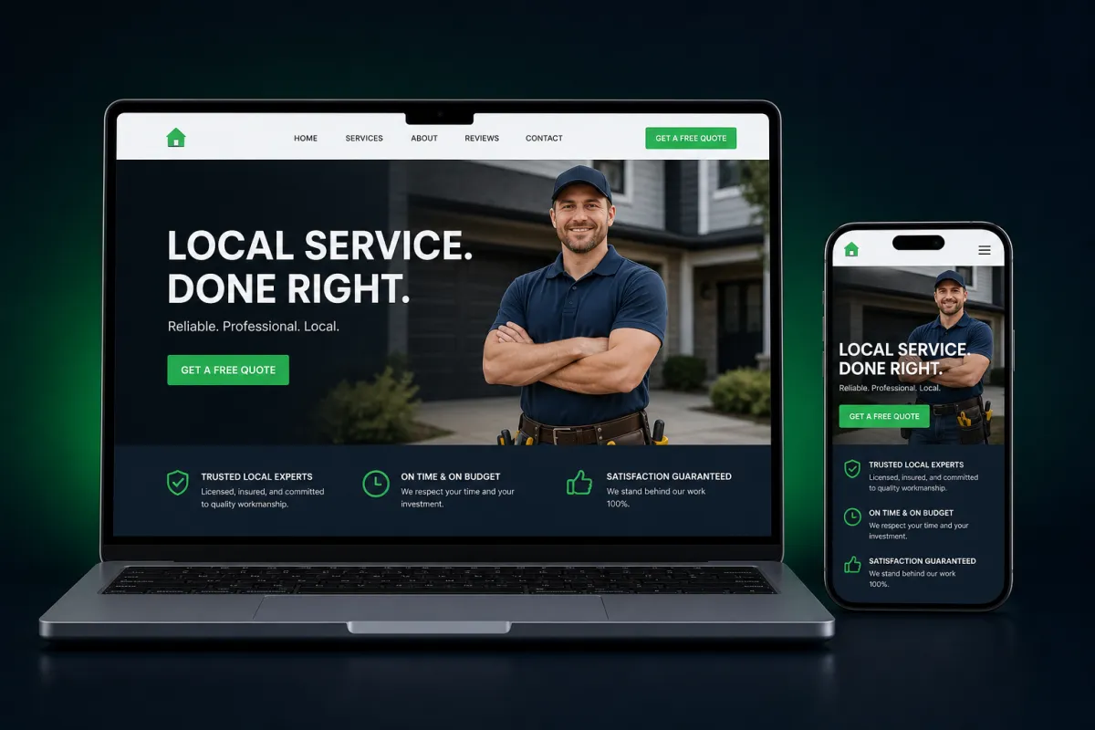 BizRig responsive service-business website shown on a phone and laptop