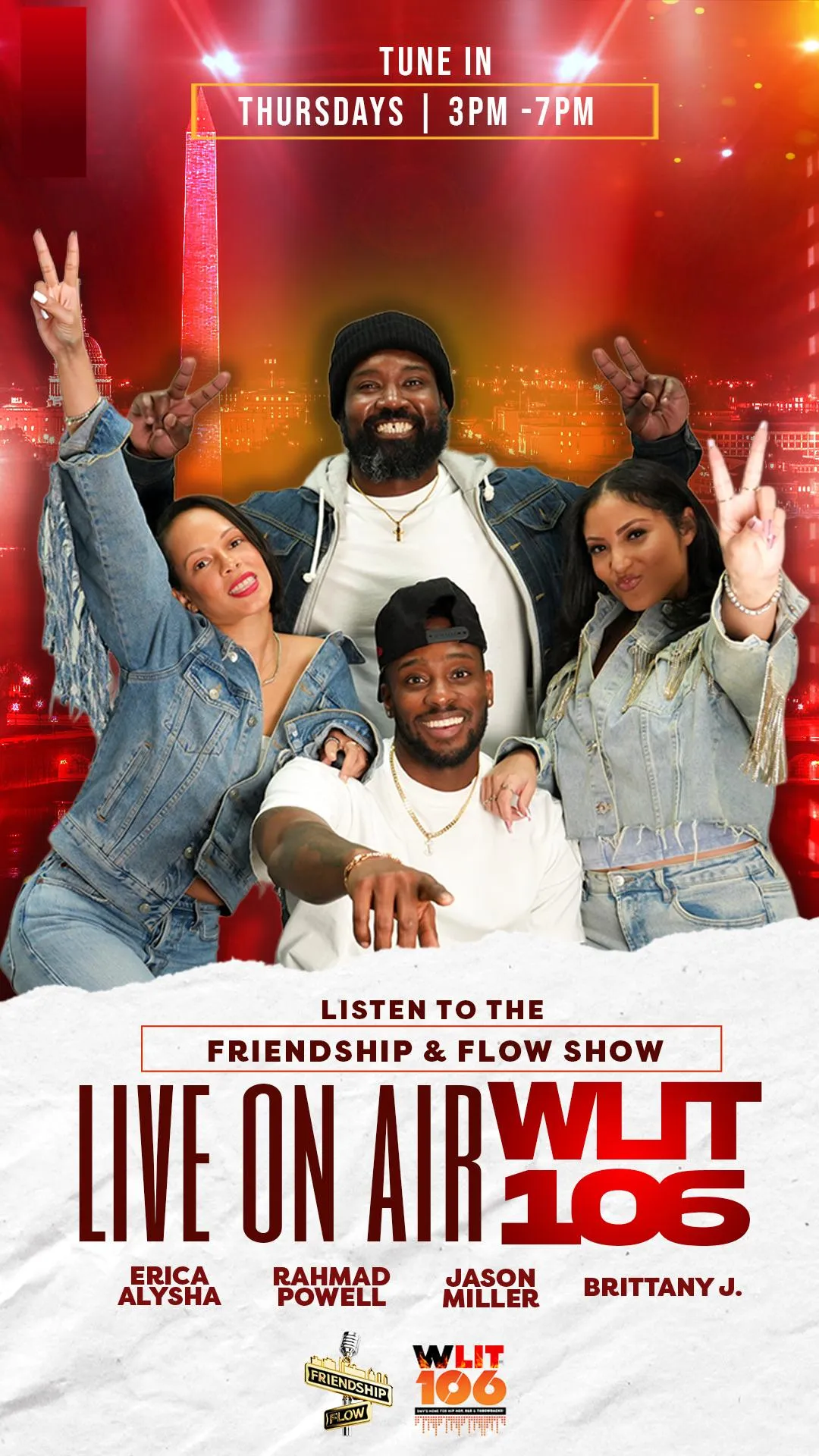 Local radio hosts recording a community podcast in a warm studio