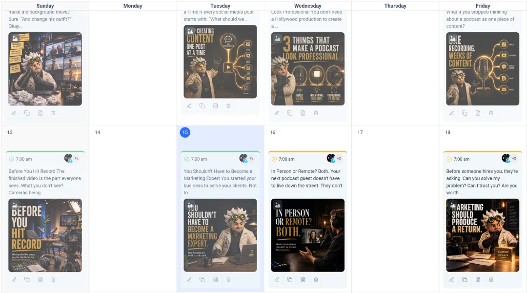 A Squared's social media scheduling tool showing what a managing a social media account looks like.