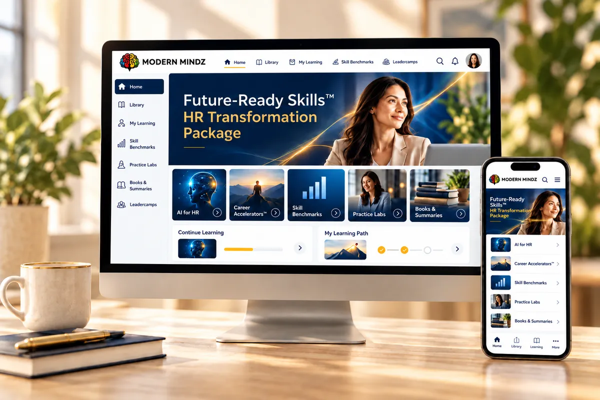 Modern Mindz Future-Ready Skills™ HR Transformation Package displayed on desktop and mobile.