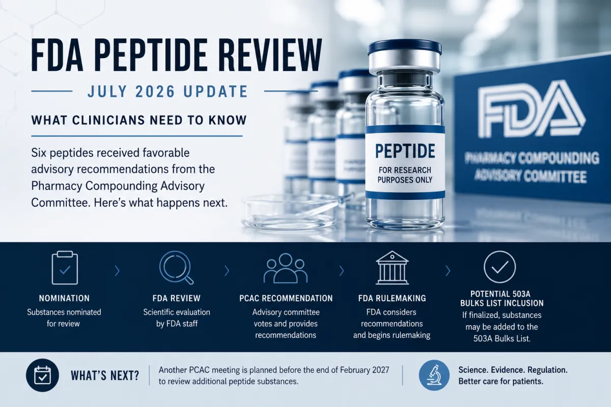 Six Peptides Received Favorable Advisory Recommendations: What Every Clinician Needs To Know After The FDA’s July 2026 Review