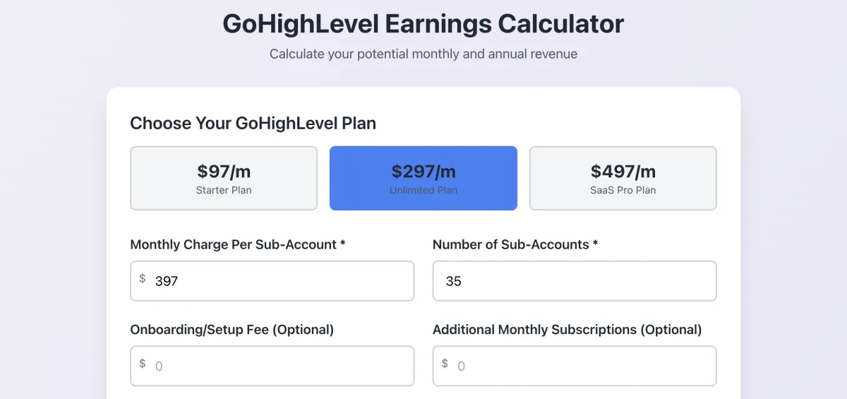 Saa re-billing profit calculator for GoHighLevel