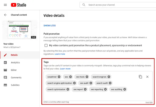 youtube tags