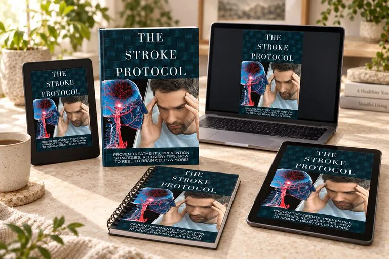 Stroke Protocol digital guide shown on book and device mockups