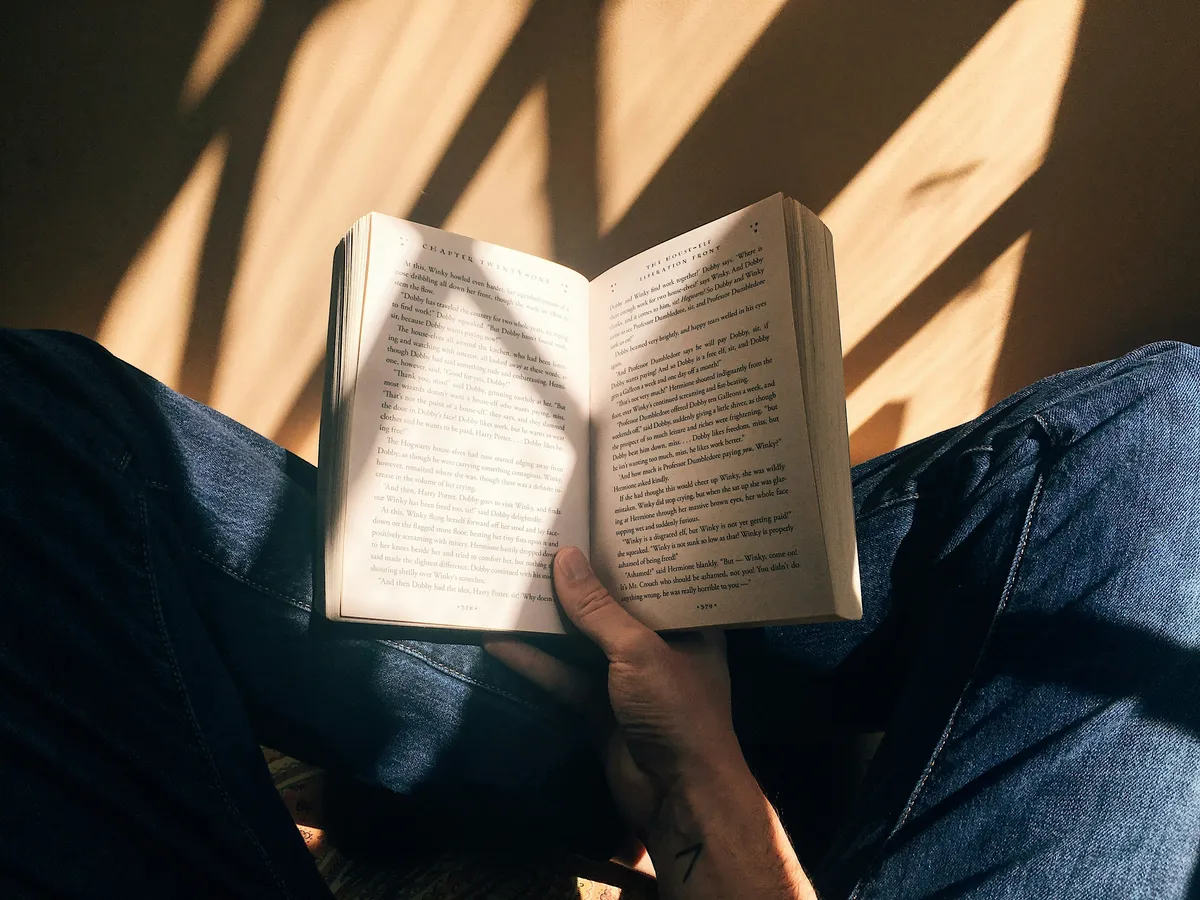 Open book in natural window light