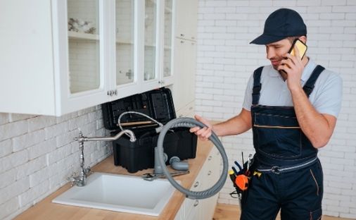 plumber talking on phone with operations support