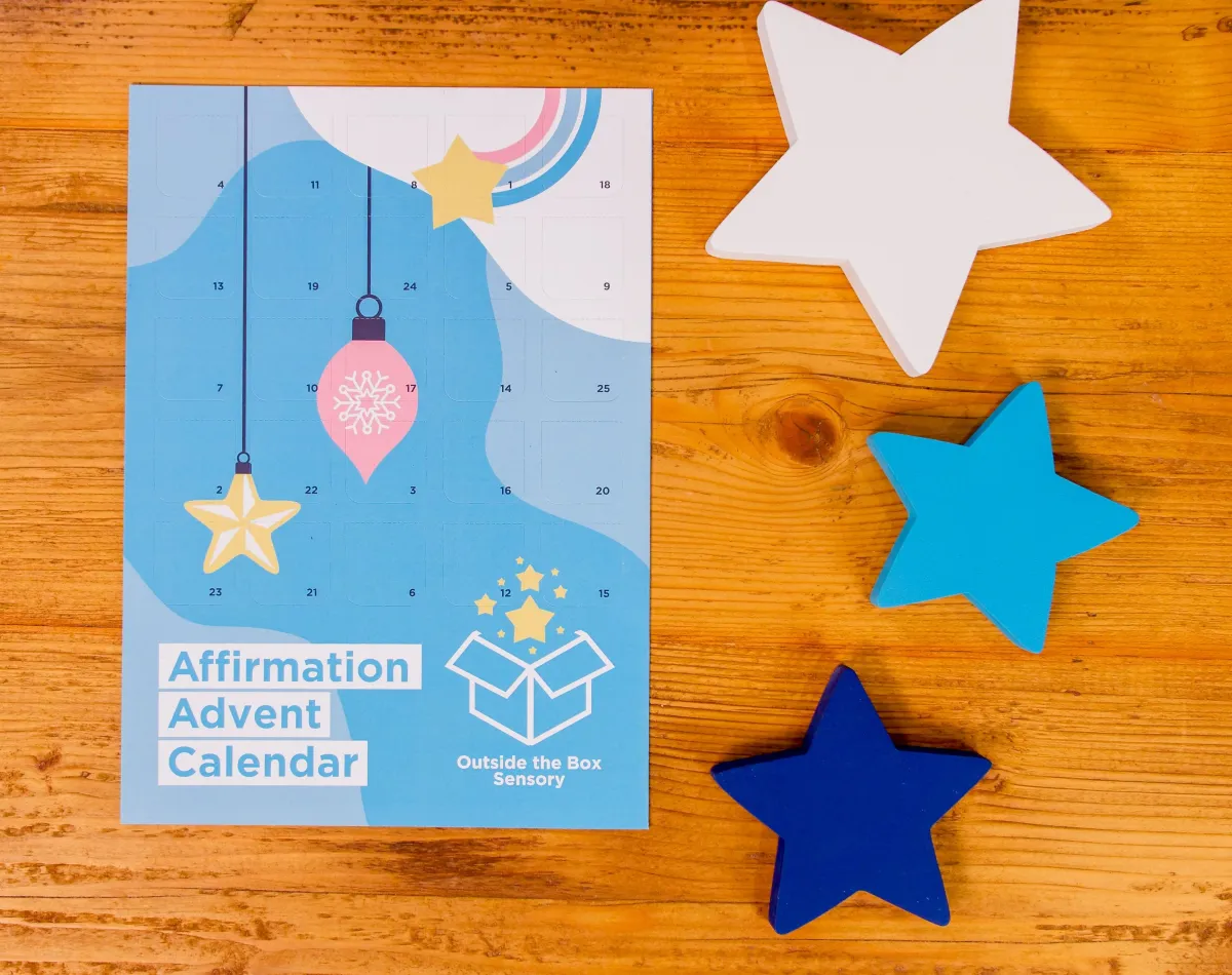 Affirmation advent calendar with blue and white stars