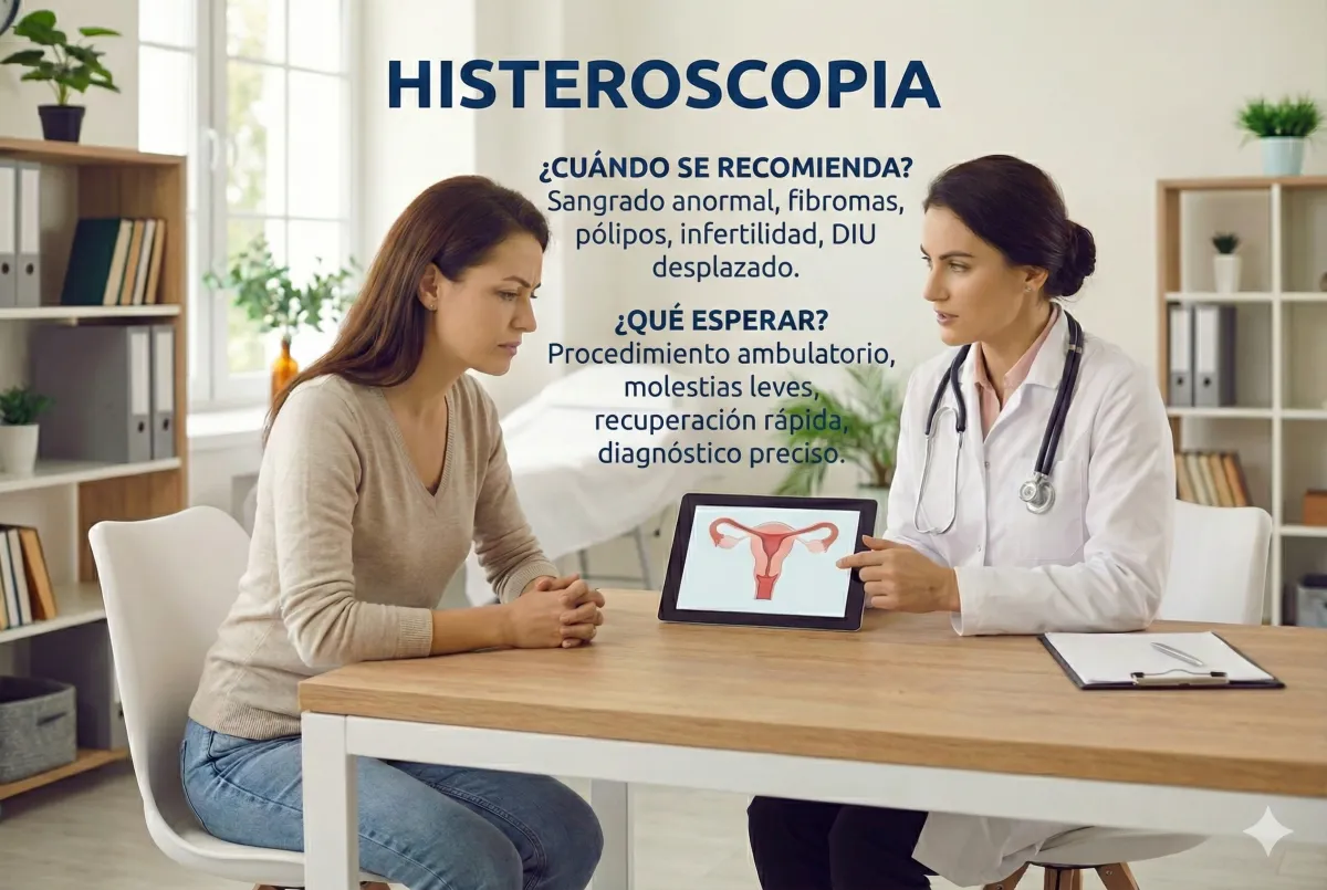 Ilustración médica de histeroscopia: evaluación del útero con cámara (Tijuana)