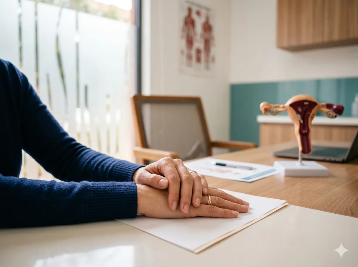 Ginecólogo en Tijuana explicando procedimiento de histerectomía a paciente en consultorio médico