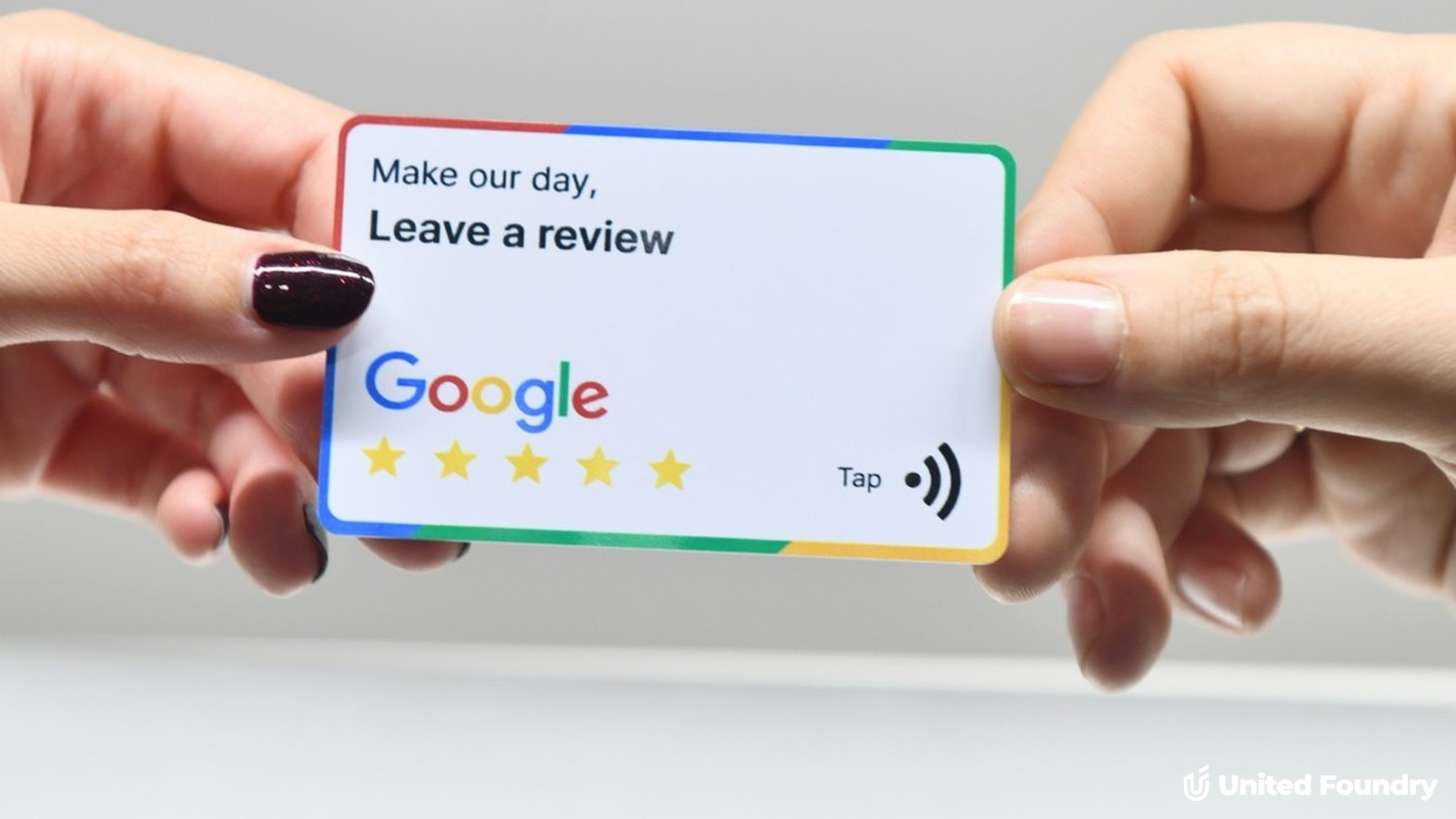 Five gold stars in a row, representing a perfect Google review rating