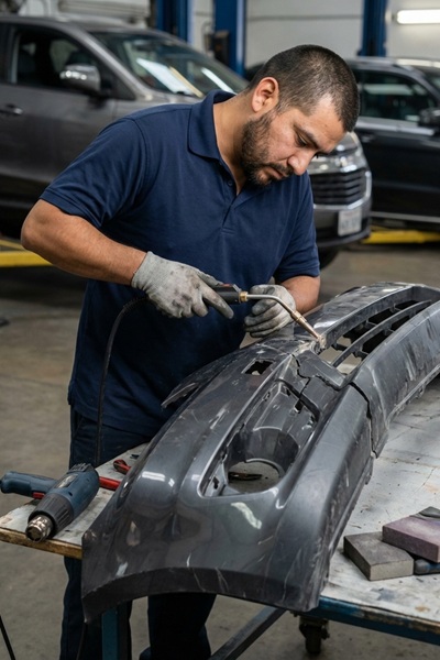 Plastic bumper repair Dallas TX welding and refinishing damaged bumper
