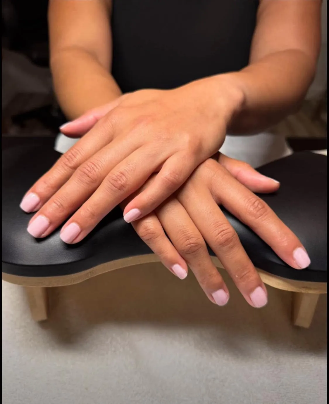 Neutral acrylic full set with subtle shimmer