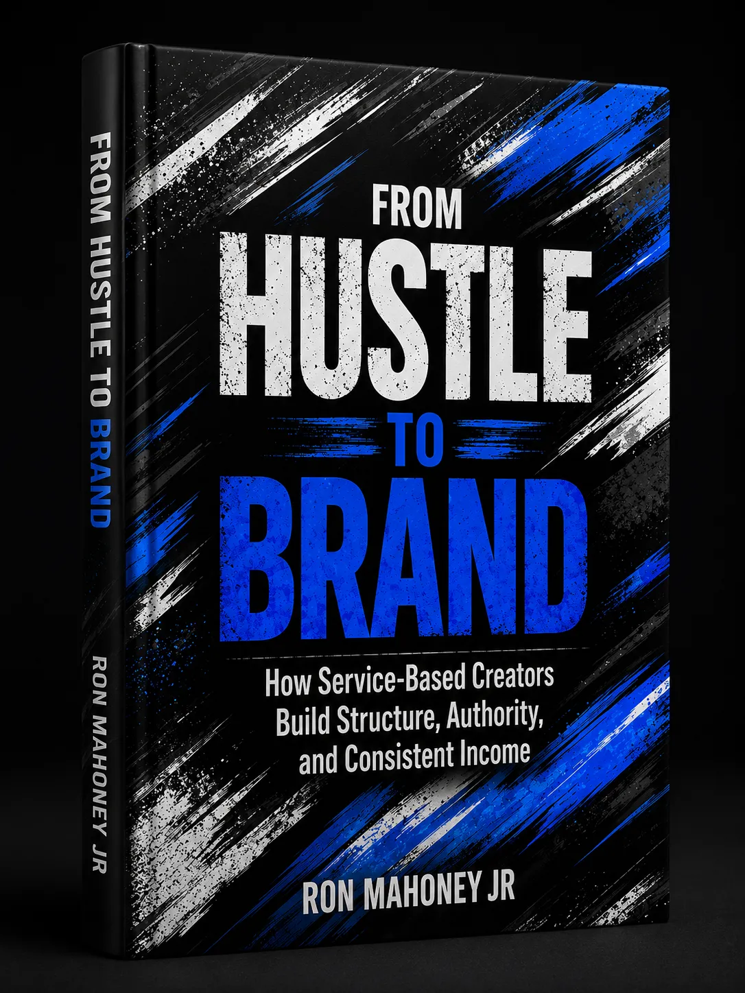 3D mockup of a softcover book titled 'FROM HUSTLE TO BRAND'.