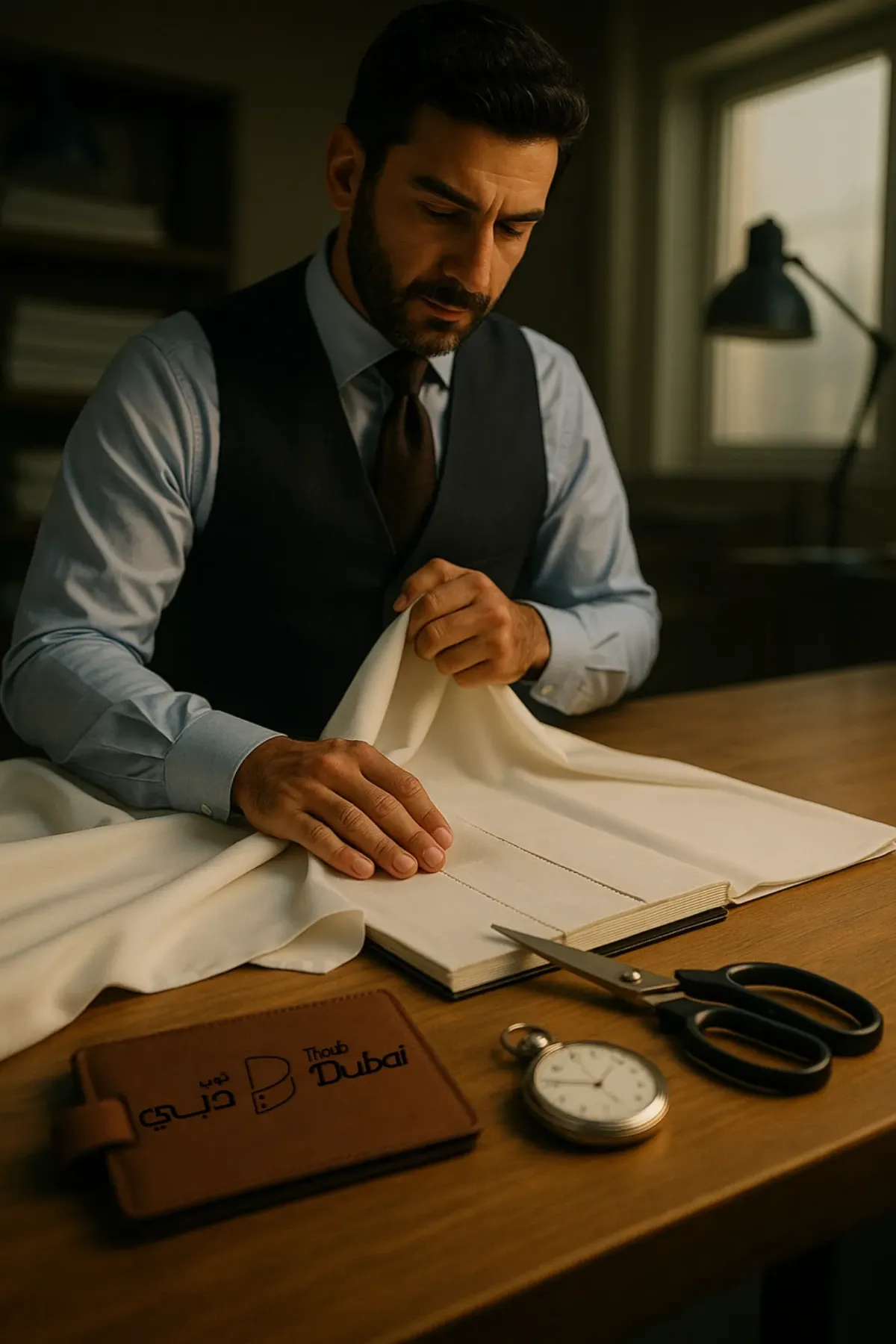 ثوب سعودي رجالي مفصّل خلال يوم واحد، مع خدمة تفصيل مستعجل من خياط دبي