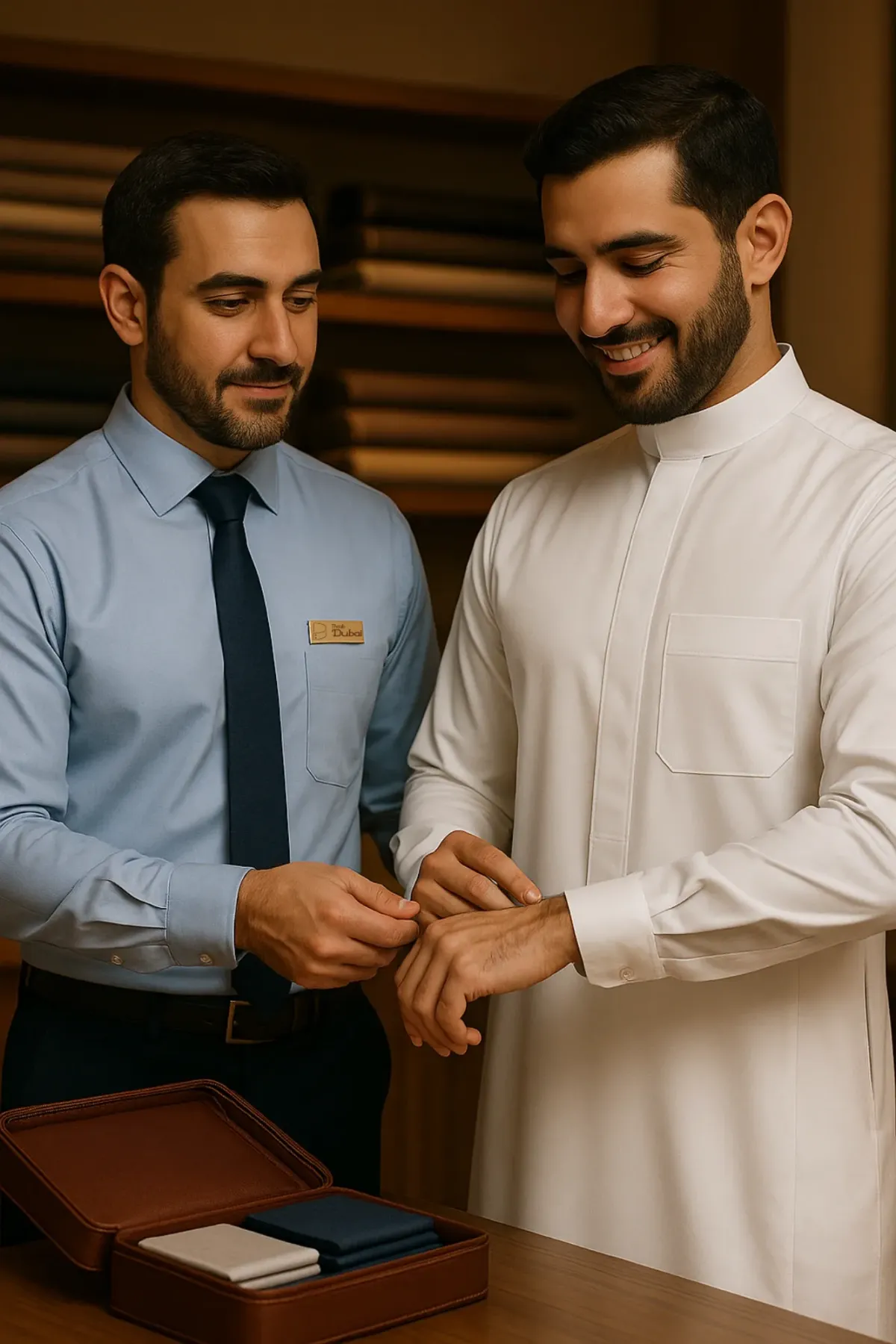 صورة ثوب رجالي سعودي بتصميم تقليدي من خياط دبي، تفصيل بسيط ومناسب للبس اليومي