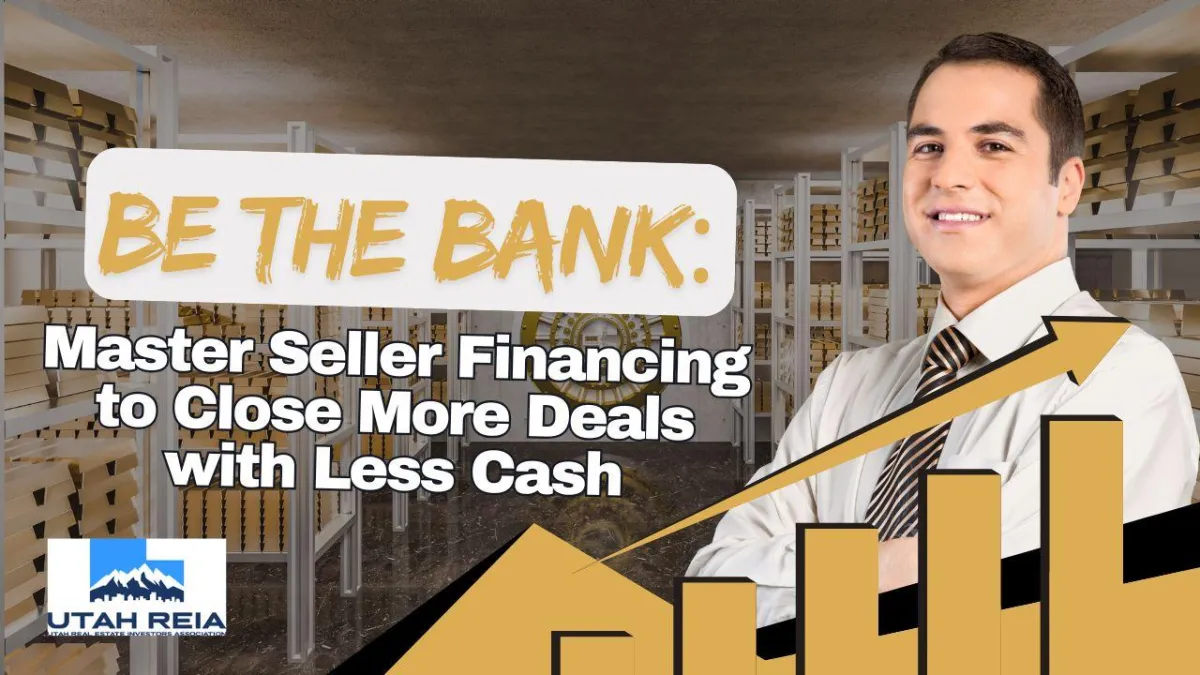 Investor closing a seller-financed real estate deal without a bank, with “Sold” sign in front of house.