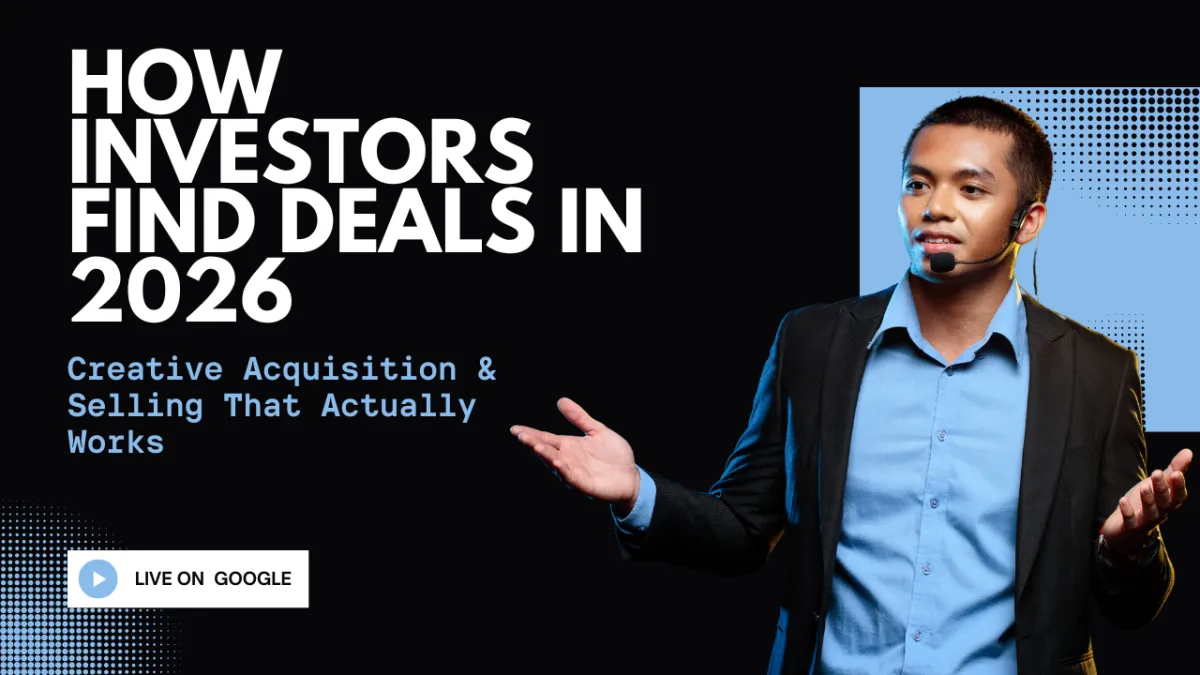 Investor reviewing real estate deal documents with headline about finding deals in 2026