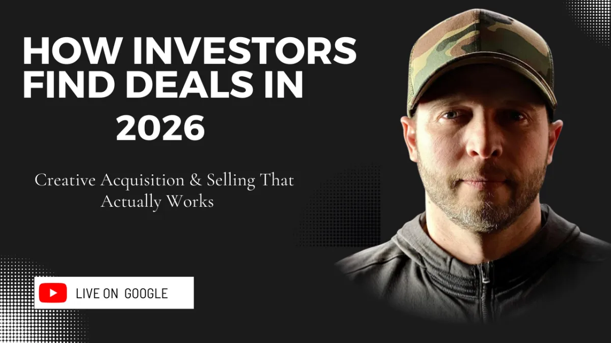 Investor reviewing real estate deal documents with headline about finding deals in 2026