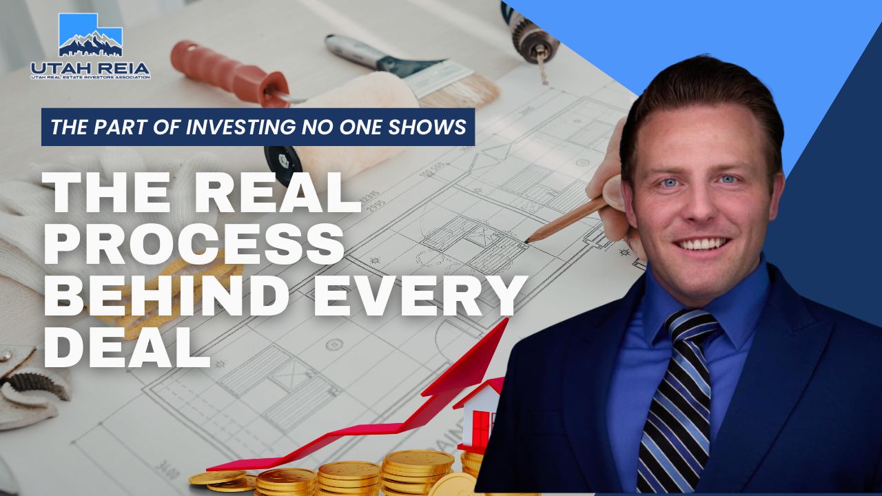 Real estate investor analyzing deal structure, funding strategy, and property numbers at a desk with documents and laptop