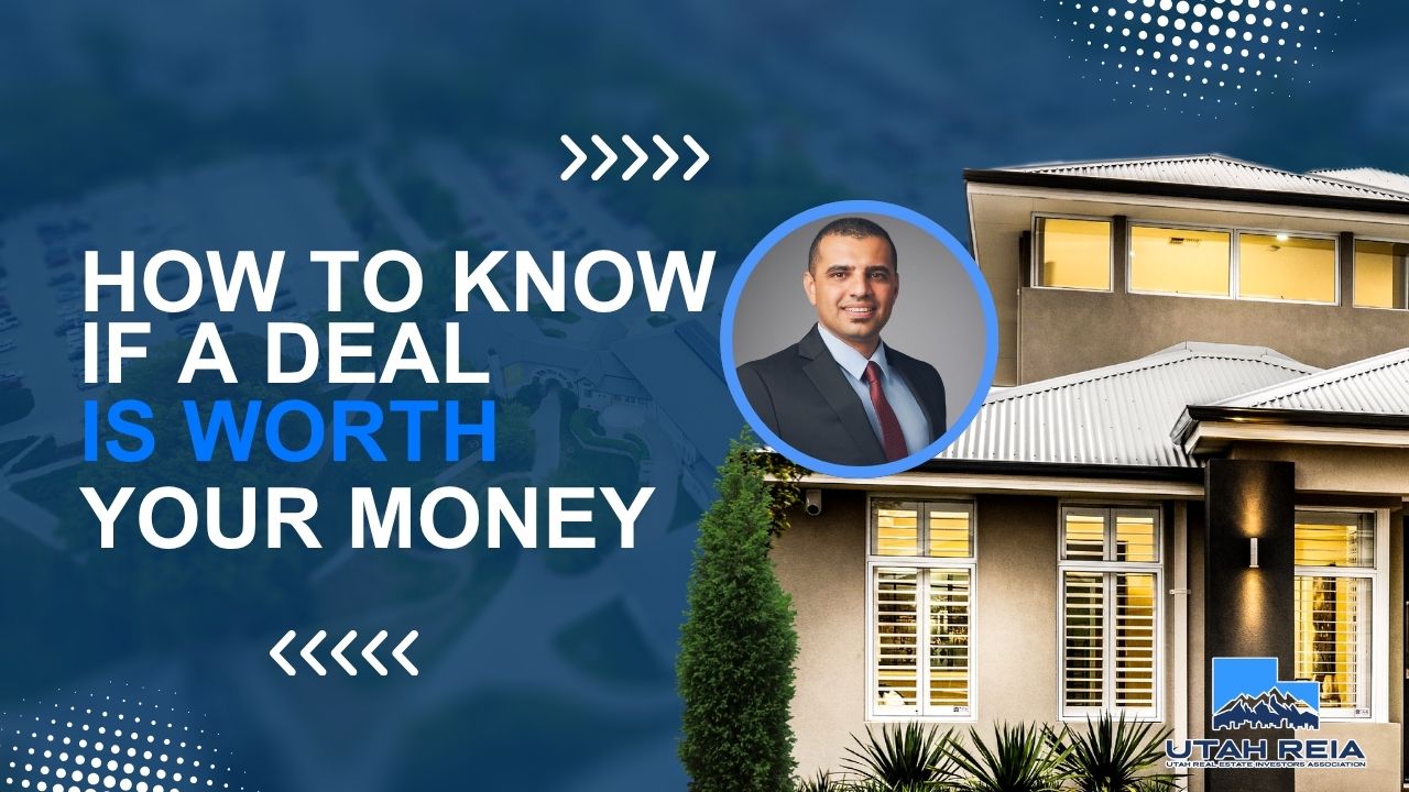 Mohammed Alhareb teaching real estate deal analysis at a Utah REIA virtual event, covering how to evaluate properties and spot profitable deals.