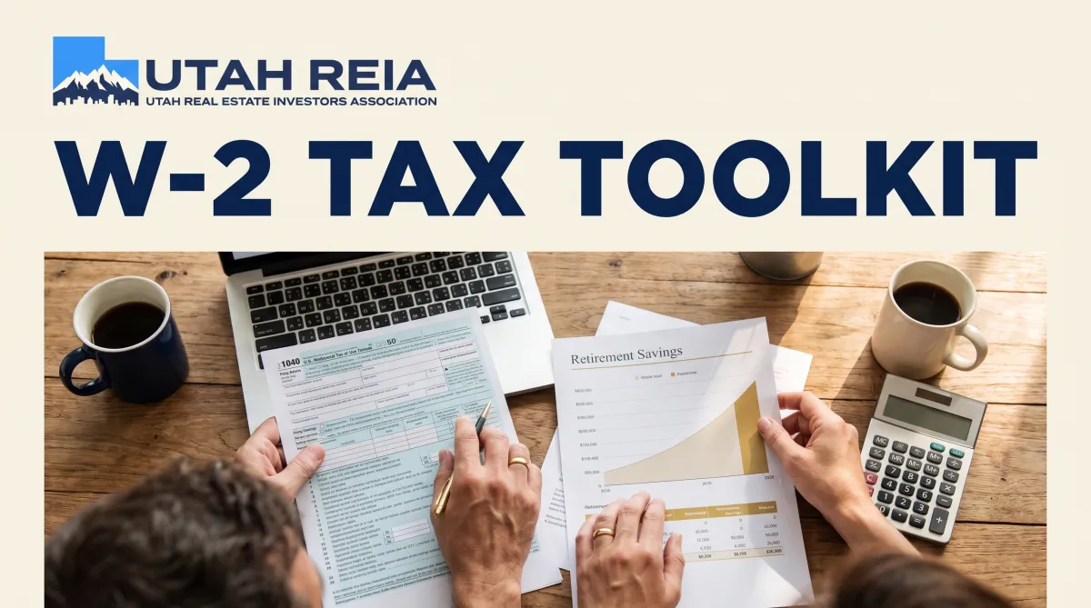 Couple reviewing W-2 tax strategy documents and retirement account paperwork at home