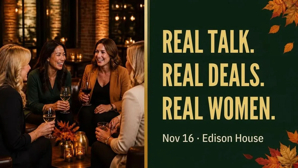 Women real estate investors talking over drinks in an upscale lounge for WREIA Fall Soirées at Edison House in Salt Lake City