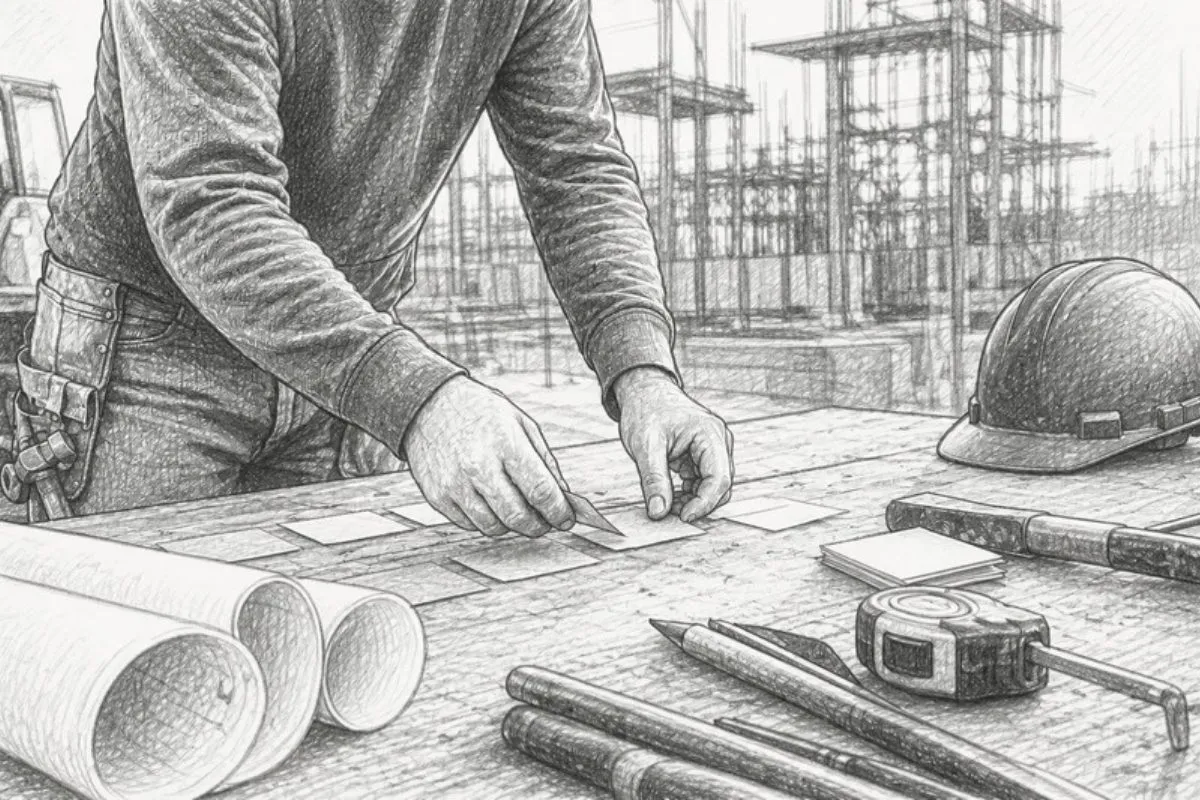 Sketch of contractor scoring leads with tokens on table