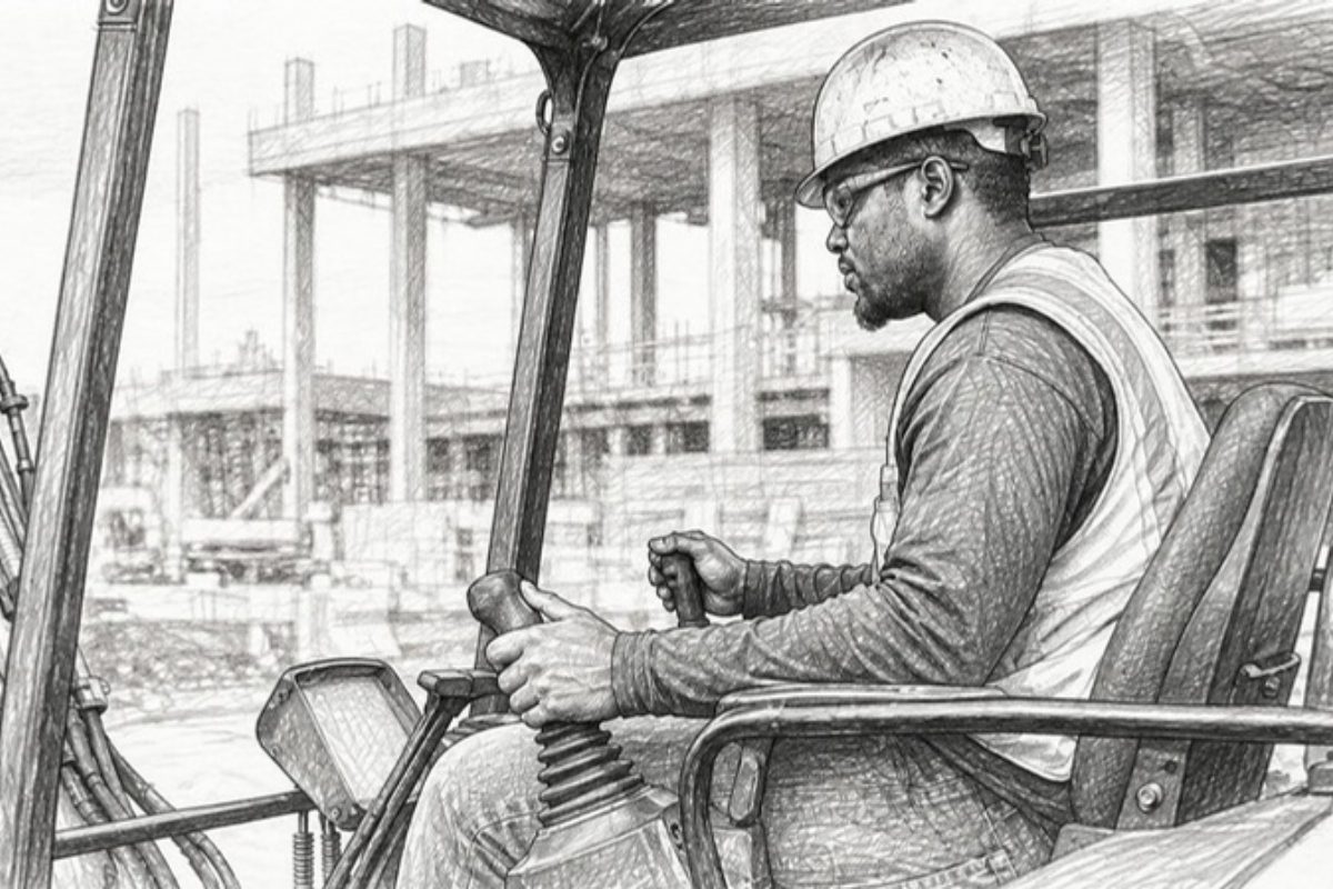 Sketch of dBE subcontractor operating construction equipment