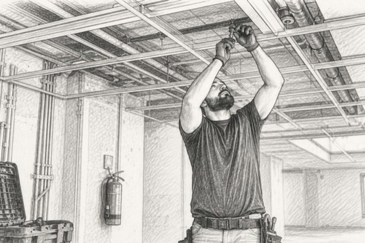 Sketch of hands wiring fire sprinkler installation