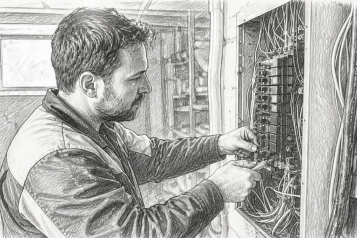 Sketch of electrician wiring a residential panel