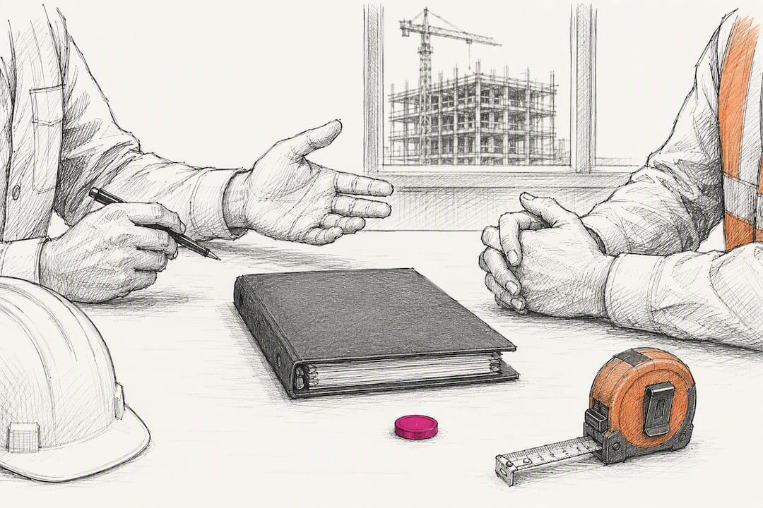 Hands conducting a construction manager interview