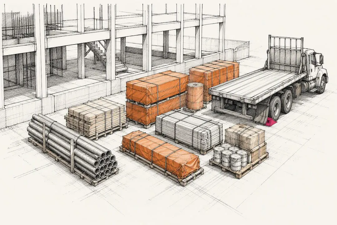 Scheduled construction materials staged for delivery