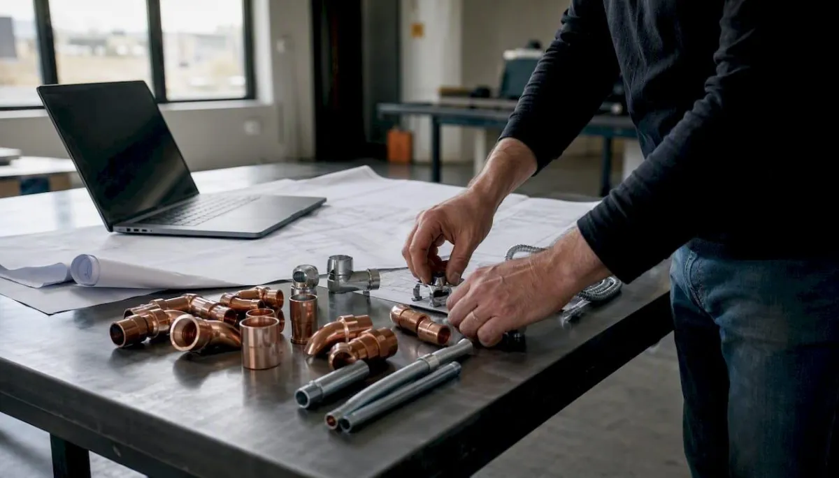 Hands sorting electrical wires and conduit on workbench