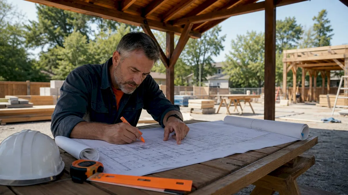 Contractor reviewing estimating checklist paperwork