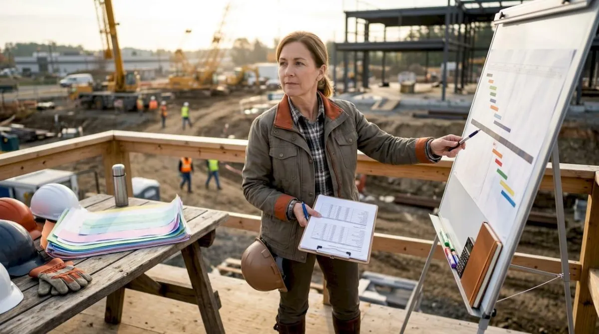 Project manager reviewing construction contingency budget