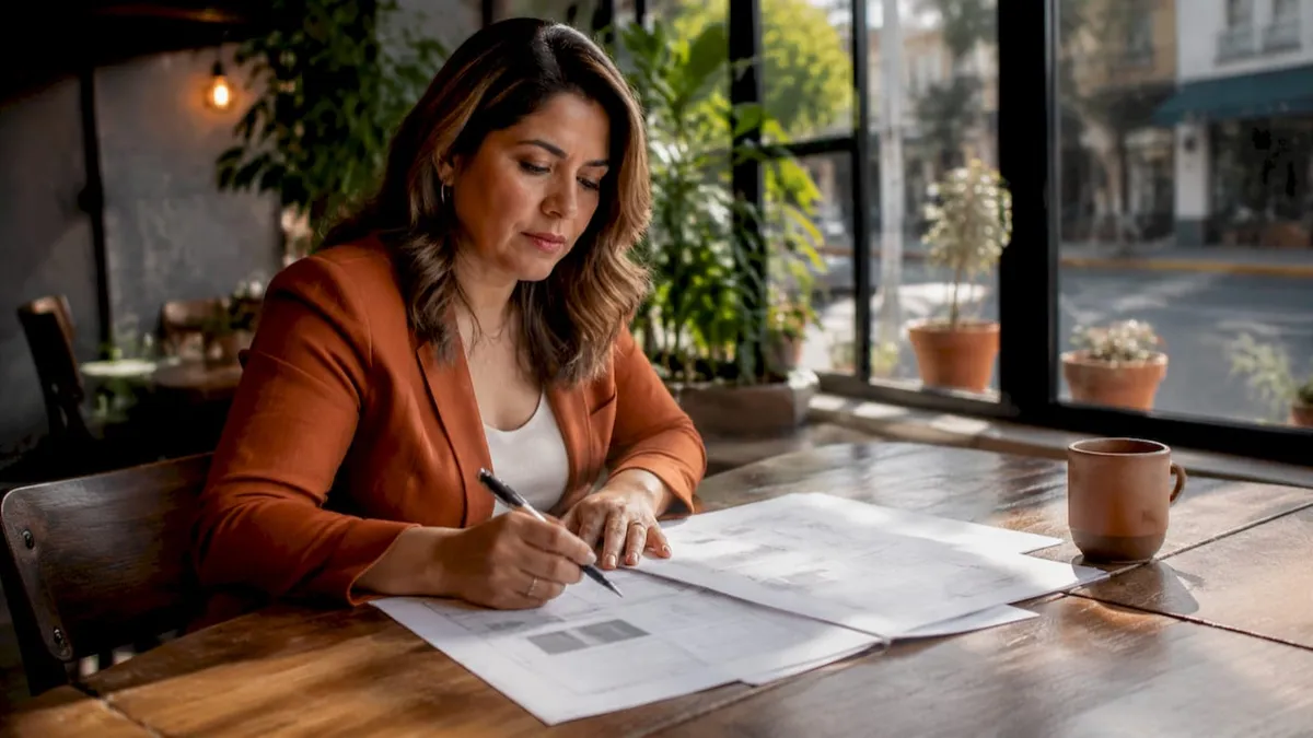 Businesswoman preparing consultant documents in meeting room