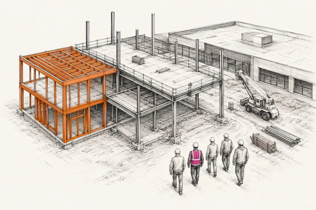 Crew mobilizing at an active construction site