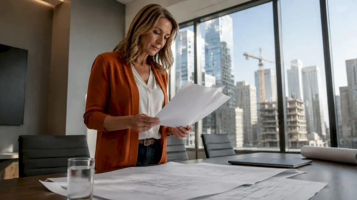 Manager reviewing subcontractor substitution documents