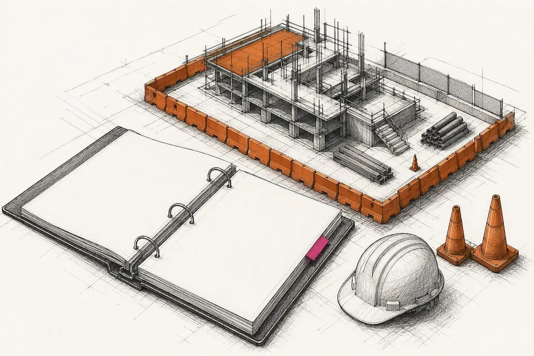 Architectural sketch of construction safety planning