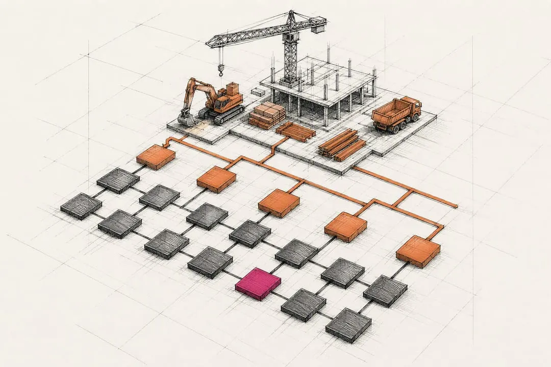 Construction risk register with linked activity blocks